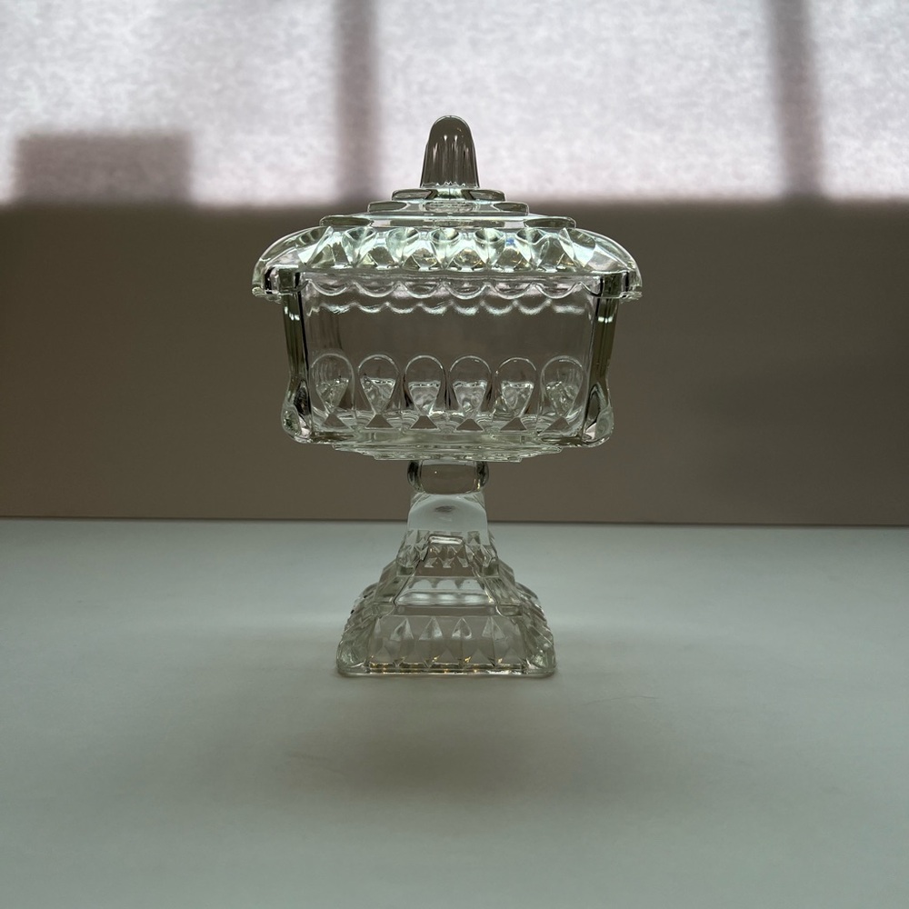 Vintage Jeanette Glass Wedding Box / Pedestal Candy Dish with Lid
